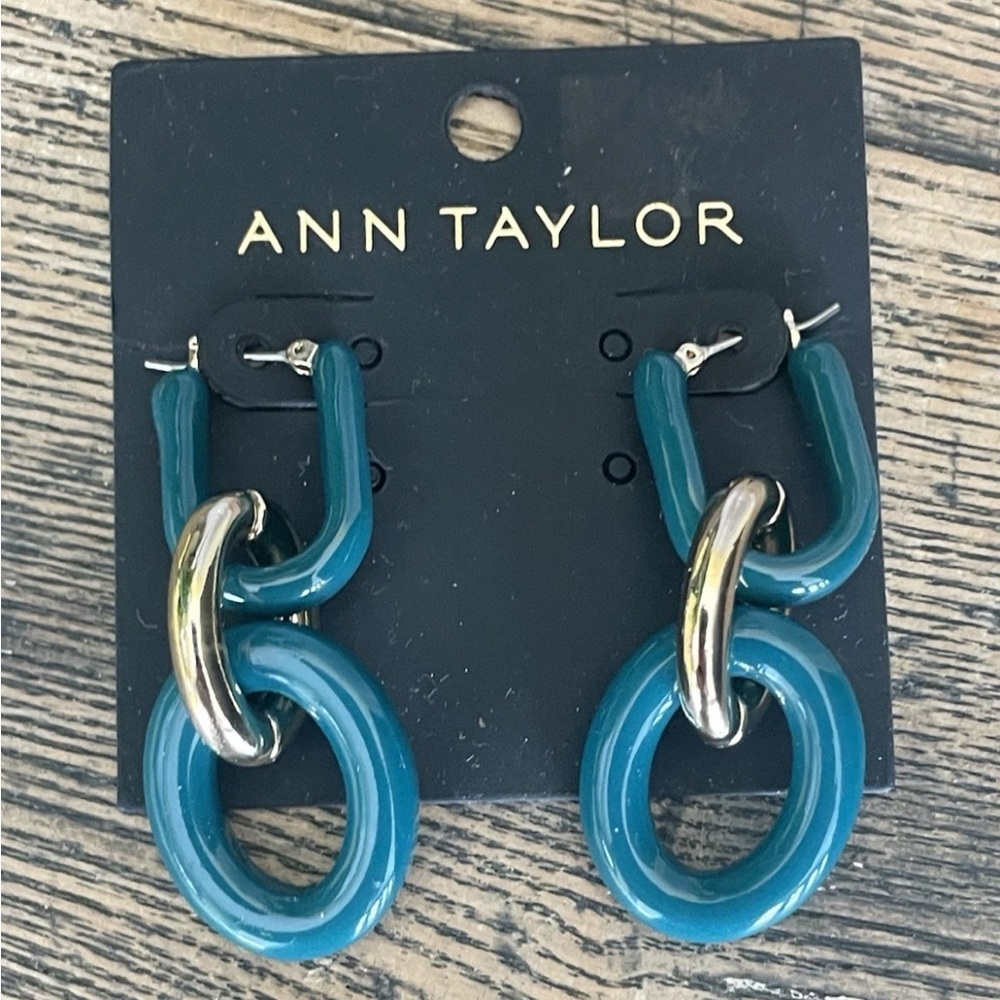 Ann Taylor Blue and Silver Hoop Earrings